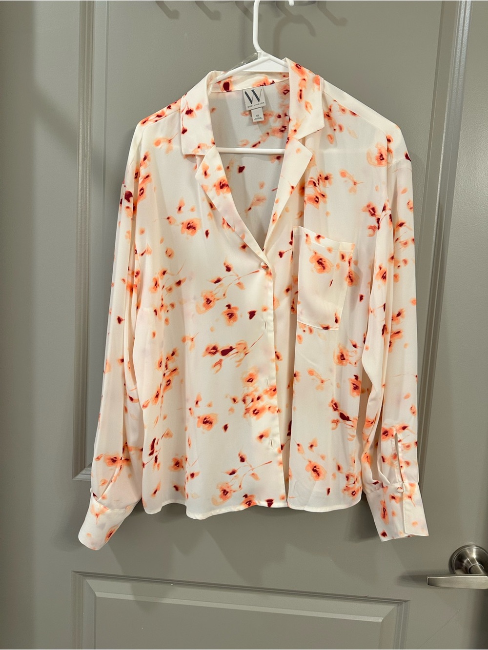 Worthington Cream Blouse with Coral Floral Print